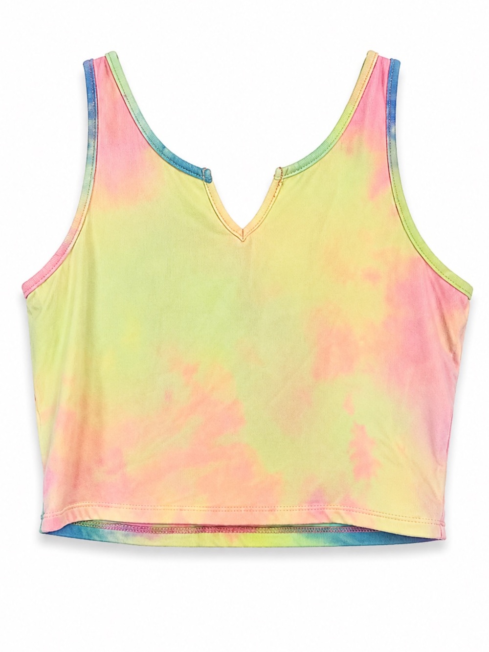 Pastel Tie Dye Cropped Tank Top Size S V Neck Sleeveless Stretch
